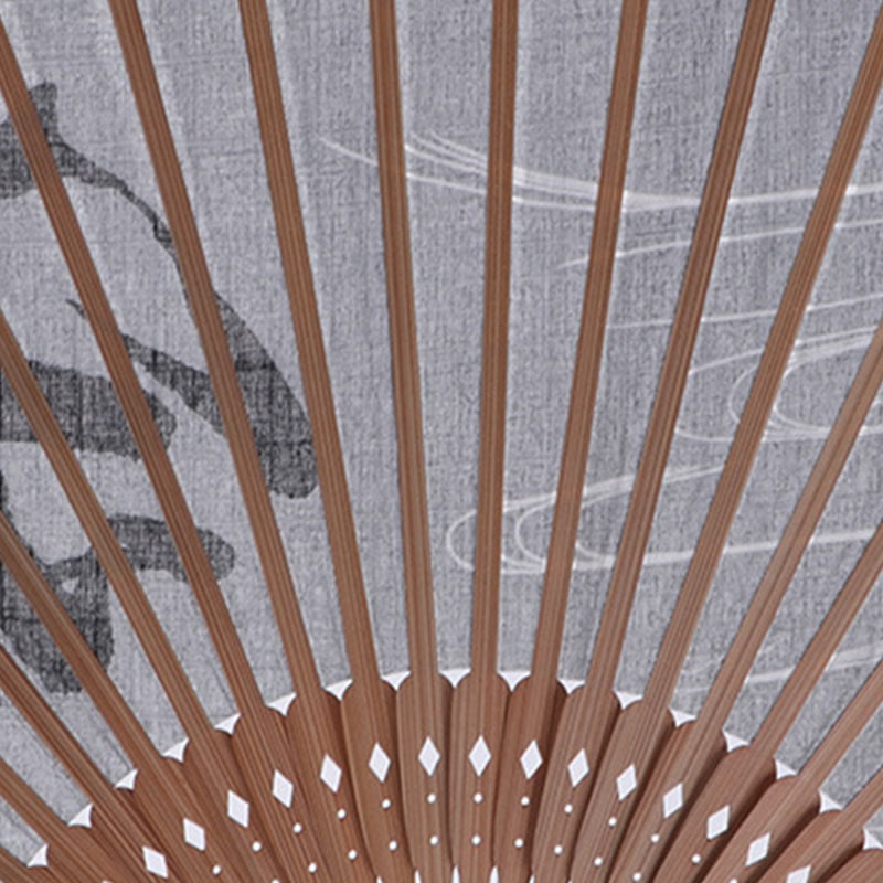Nimara Ritual Chinese Characters Golden Dragonfly Handheld Cotton Linen Bamboo Folding Fan 22cm