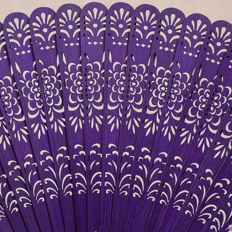 Nimara Ritual Flower Engraved Hollow Handheld Bamboo Folding Fan 18cm