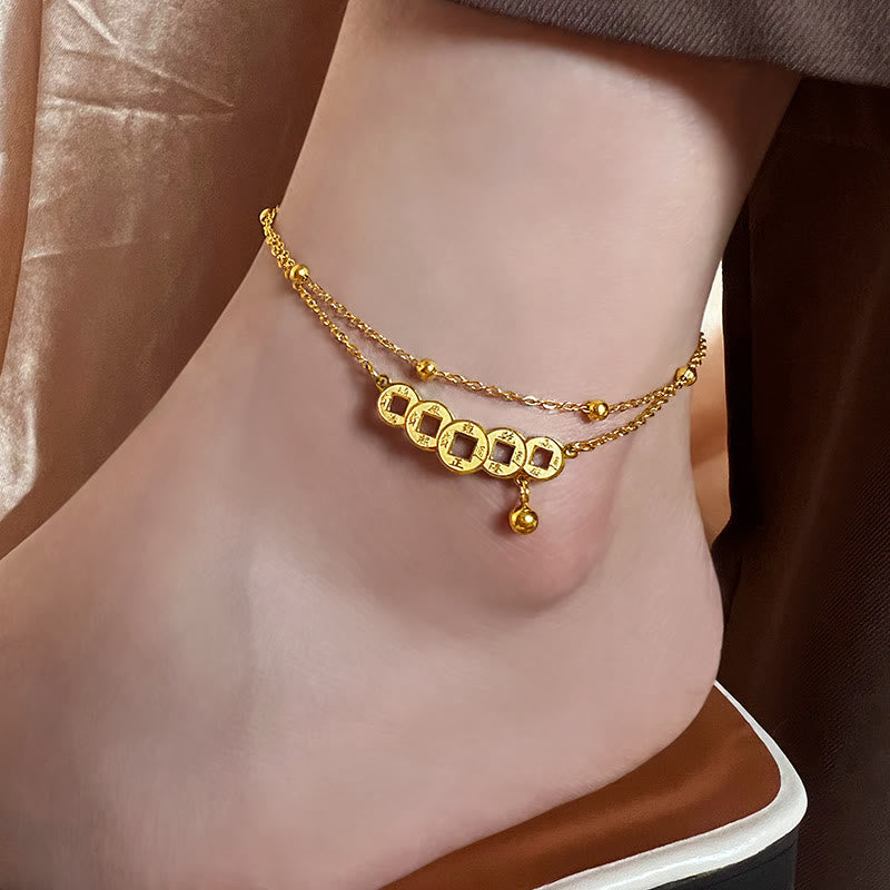 Nimara Ritual Copper Coins Attract Wealth Titanium Steel Anklet