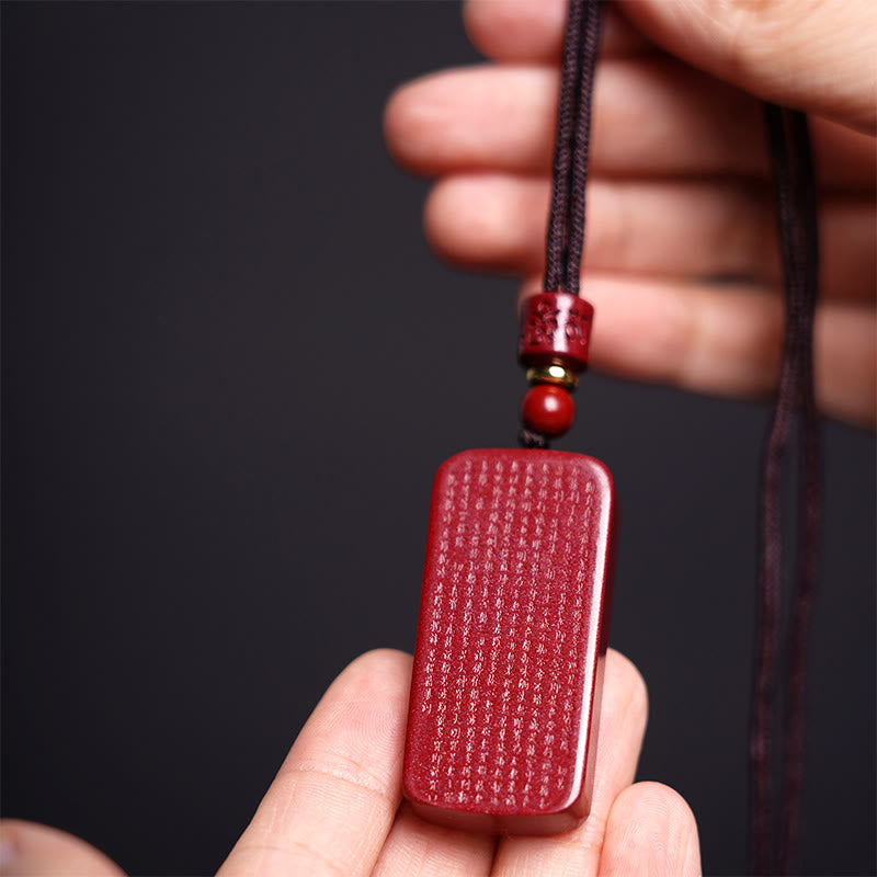 Nimara Ritual Cinnabar Lotus Heart Sutra Engraved Blessing Rope Necklace Pendant