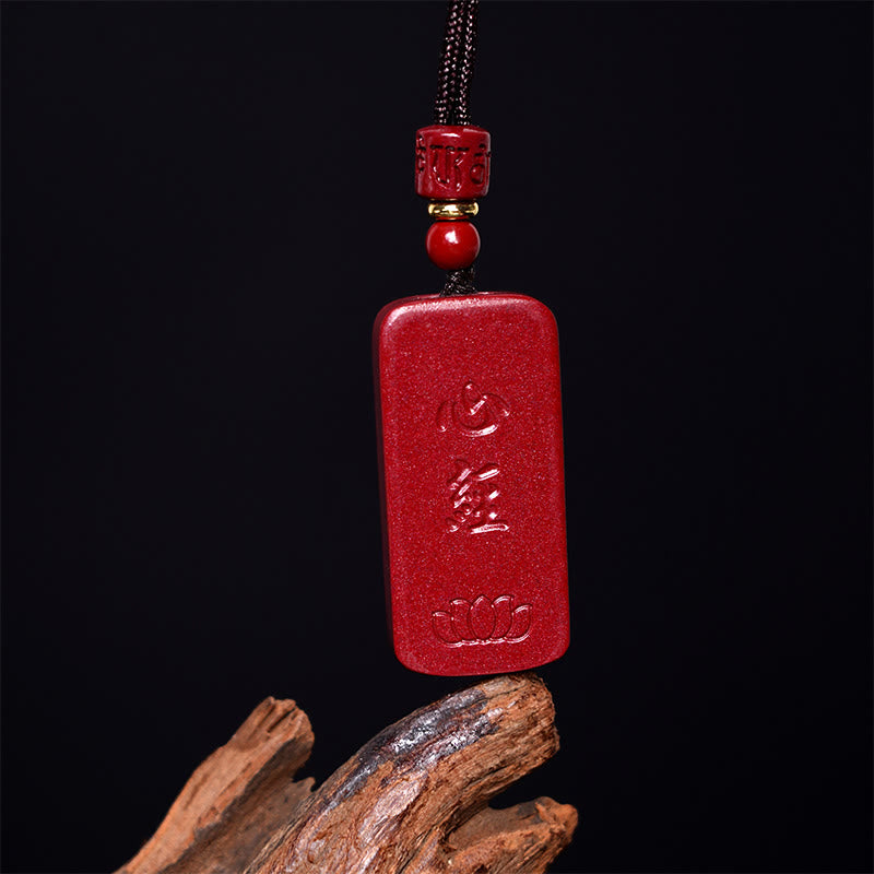 Nimara Ritual Cinnabar Lotus Heart Sutra Engraved Blessing Rope Necklace Pendant
