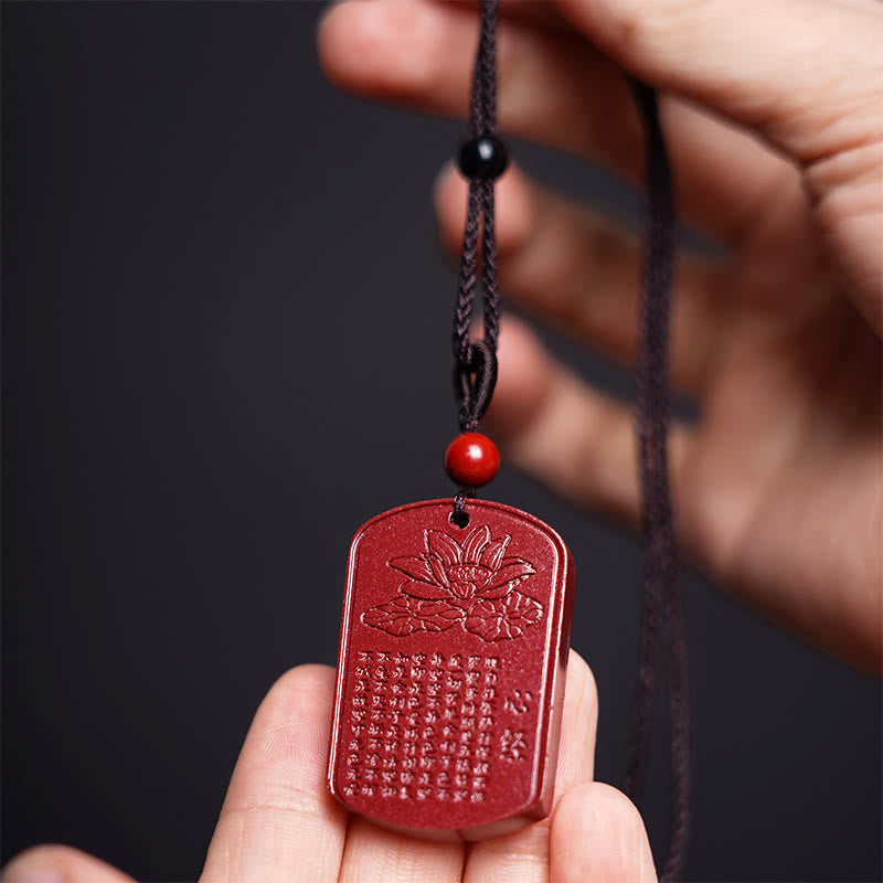 Nimara Ritual Cinnabar Lotus Heart Sutra Engraved Blessing Rope Necklace Pendant