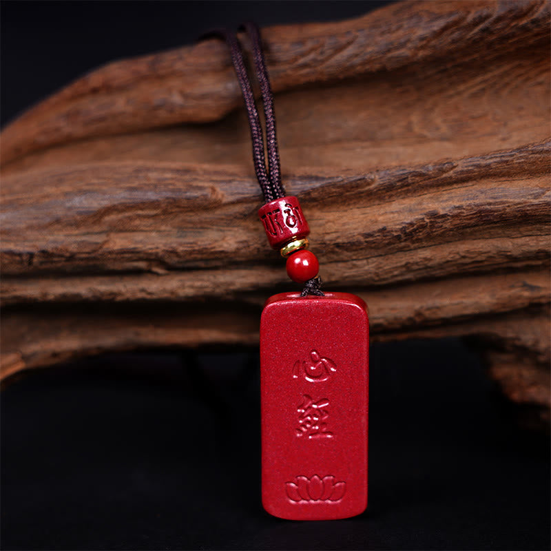 Nimara Ritual Cinnabar Lotus Heart Sutra Engraved Blessing Rope Necklace Pendant
