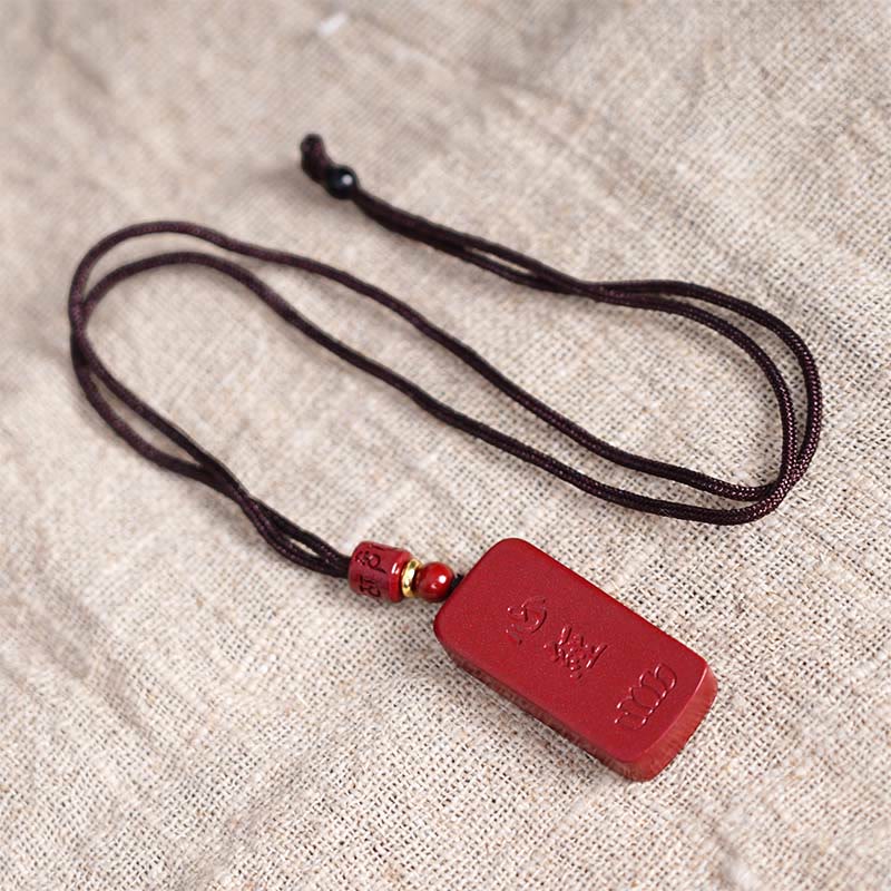 Nimara Ritual Cinnabar Lotus Heart Sutra Engraved Blessing Rope Necklace Pendant