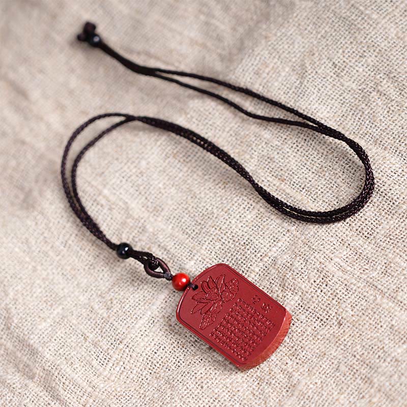 Nimara Ritual Cinnabar Lotus Heart Sutra Engraved Blessing Rope Necklace Pendant
