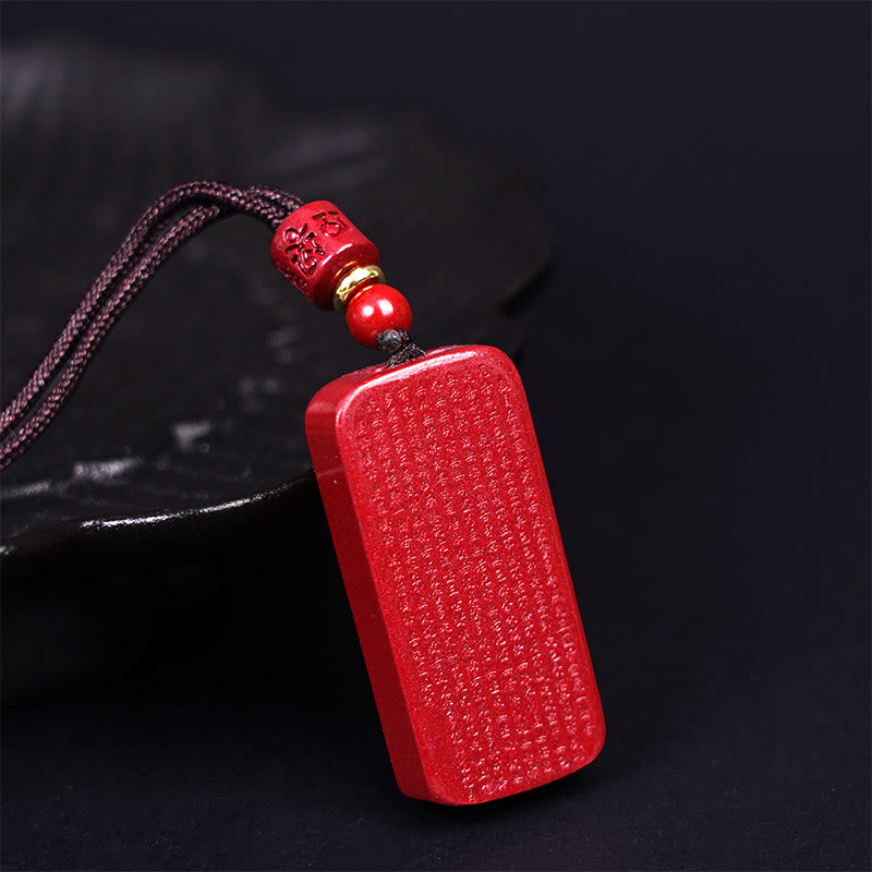 Nimara Ritual Cinnabar Lotus Heart Sutra Engraved Blessing Rope Necklace Pendant