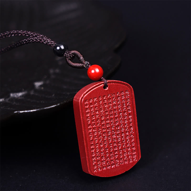 Nimara Ritual Cinnabar Lotus Heart Sutra Engraved Blessing Rope Necklace Pendant