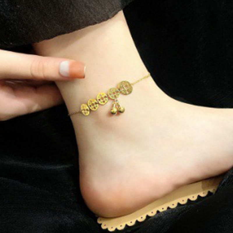 Nimara Ritual Copper Coins Bell Charm Titanium Steel Strengthen Anklet