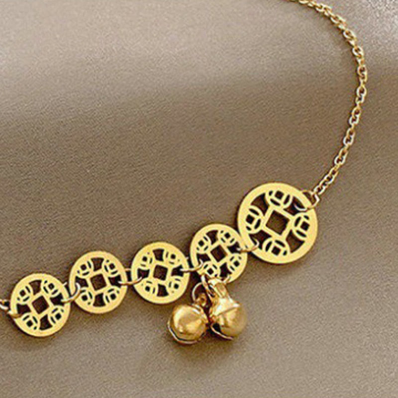 Nimara Ritual Copper Coins Bell Charm Titanium Steel Strengthen Anklet