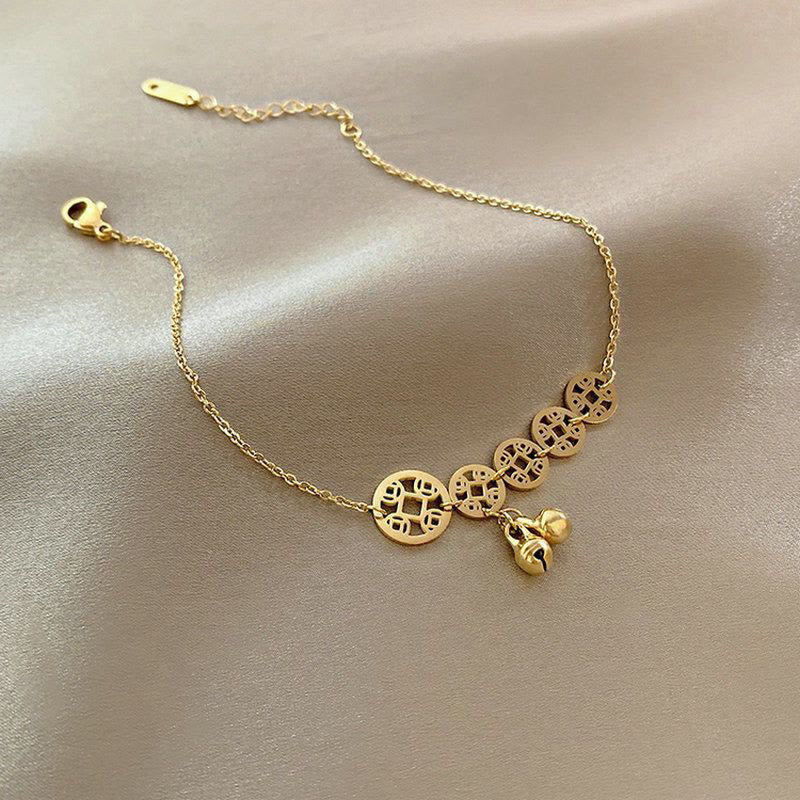 Nimara Ritual Copper Coins Bell Charm Titanium Steel Strengthen Anklet