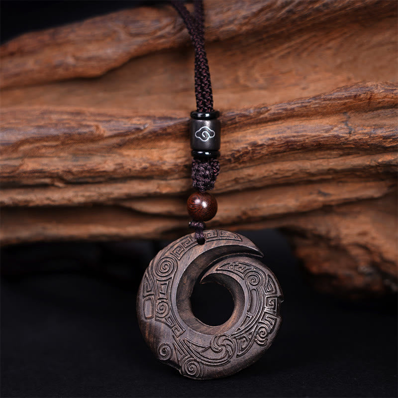 Nimara Ritual Ebony Wood Sandalwood One's Luck Improves Design Pattern Peace Necklace Pendant