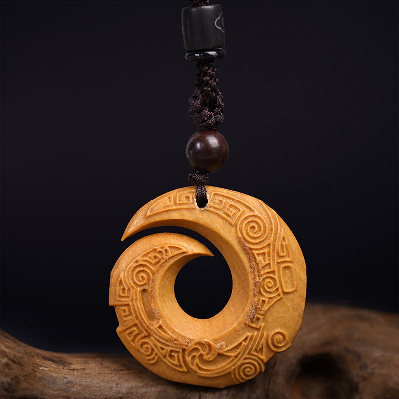 Nimara Ritual Ebony Wood Sandalwood One's Luck Improves Design Pattern Peace Necklace Pendant