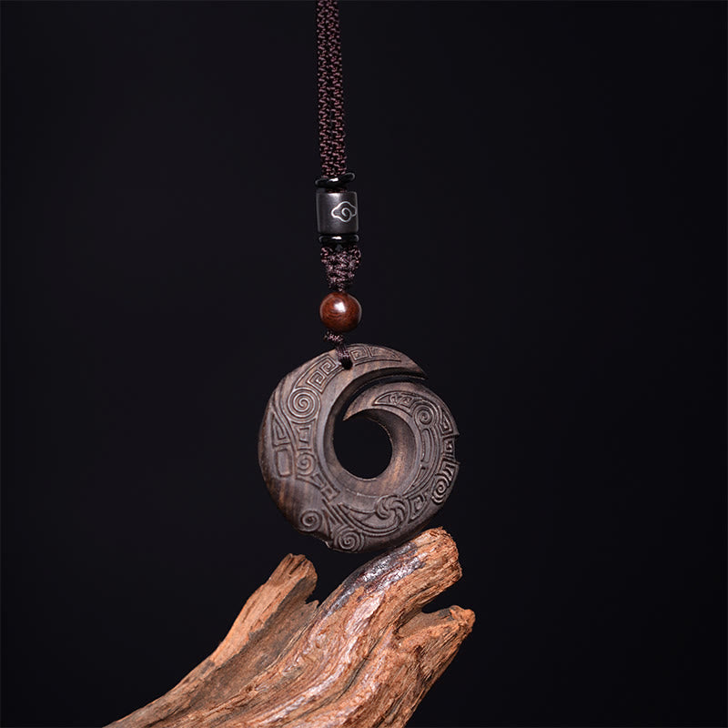 Nimara Ritual Ebony Wood Sandalwood One's Luck Improves Design Pattern Peace Necklace Pendant