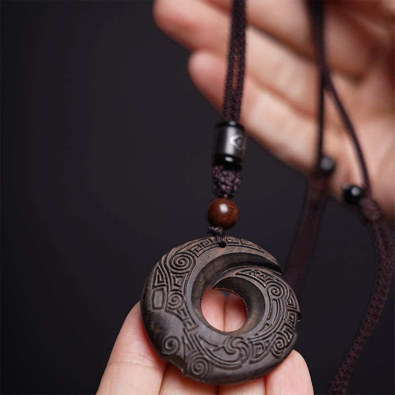 Nimara Ritual Ebony Wood Sandalwood One's Luck Improves Design Pattern Peace Necklace Pendant