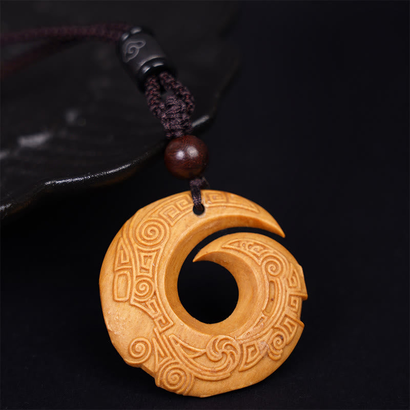 Nimara Ritual Ebony Wood Sandalwood One's Luck Improves Design Pattern Peace Necklace Pendant
