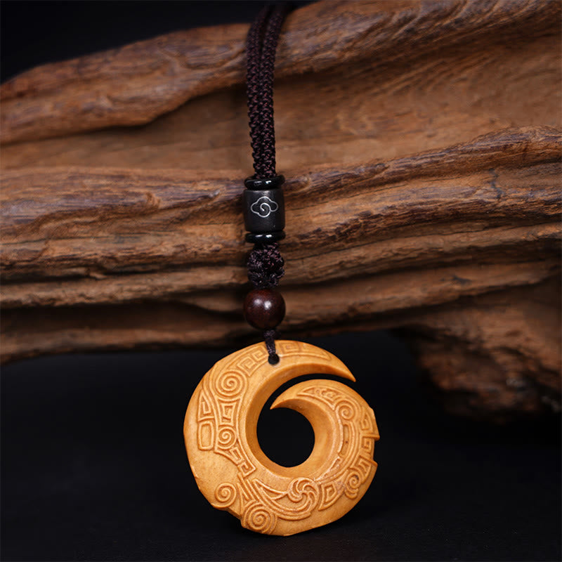 Nimara Ritual Ebony Wood Sandalwood One's Luck Improves Design Pattern Peace Necklace Pendant