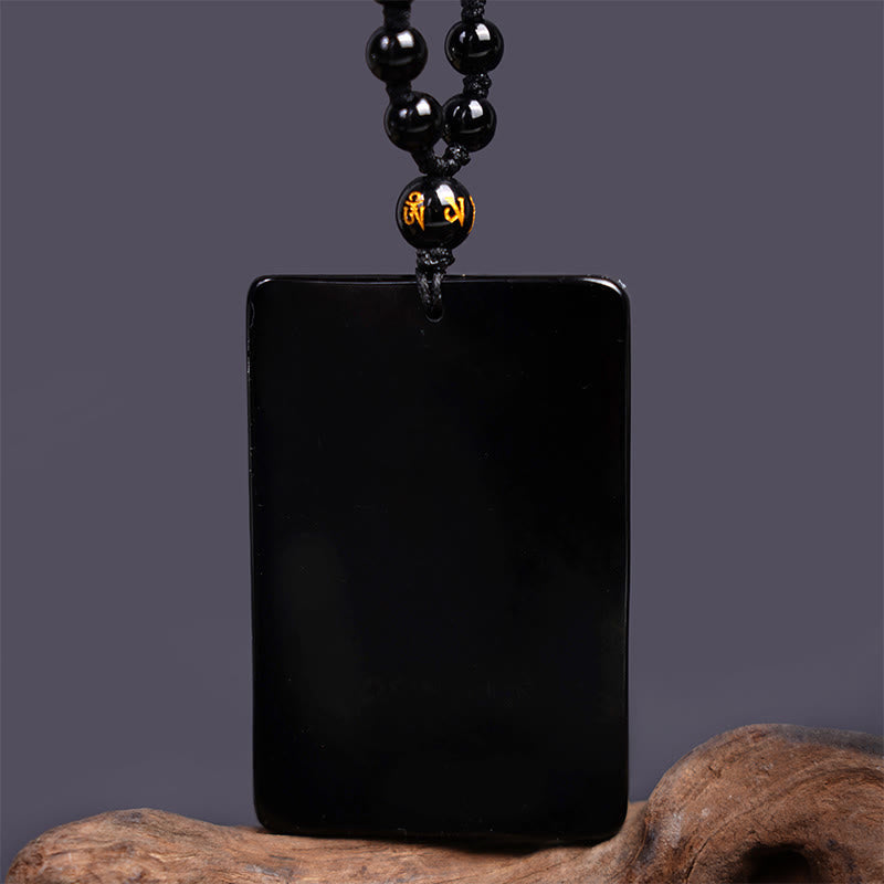 Nimara Ritual Black Obsidian Guan Gong Amulet Engraved Strength Necklace Pendant
