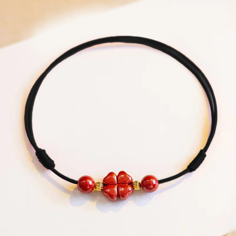Nimara Ritual Cinnabar Four Leaf Clover Blessing String Rope Anklet