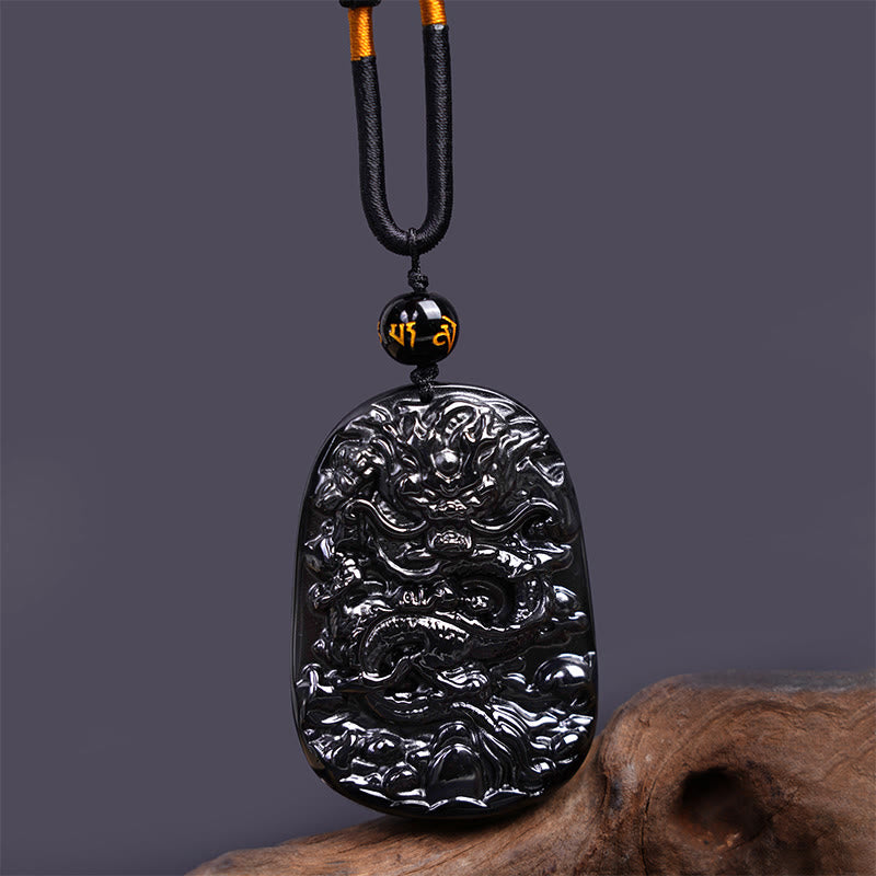 Nimara Ritual Black Obsidian Dragon Carved Luck Protection Necklace Pendant