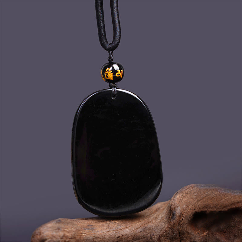 Nimara Ritual Black Obsidian Dragon Carved Luck Protection Necklace Pendant