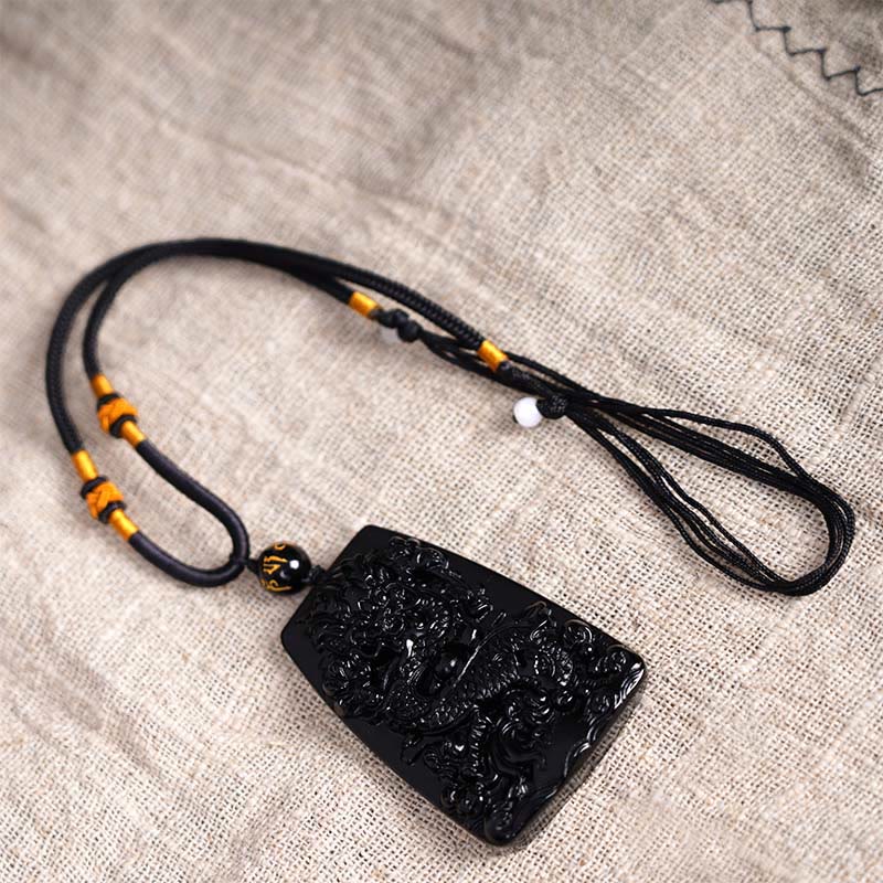 Nimara Ritual Black Obsidian Dragon Carved Luck Protection Necklace Pendant
