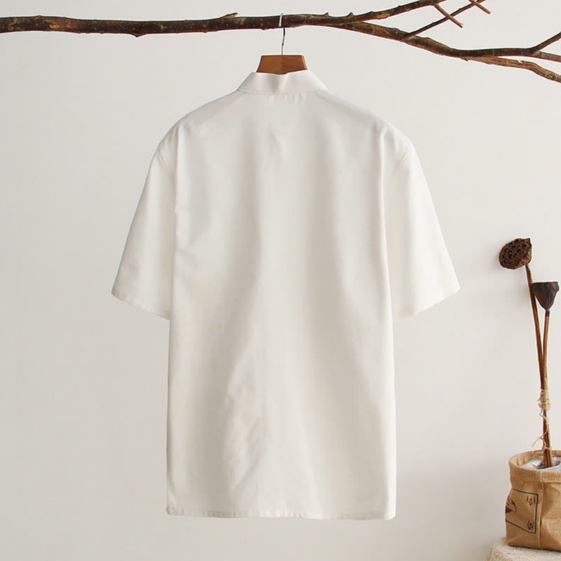 Nimara Ritual Chinese Frog-Button Tang Suit Men's Short Sleeve Cotton Shirt With Pockets