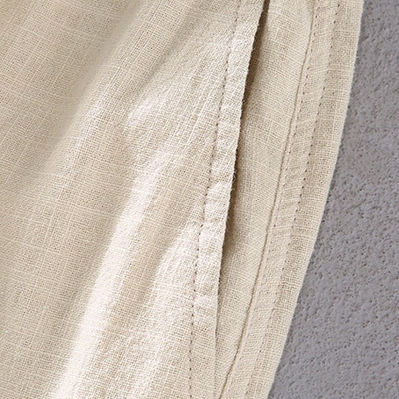 Nimara Ritual Men's Solid Color Ramie Linen Drawstring Cropped Pants With Pockets