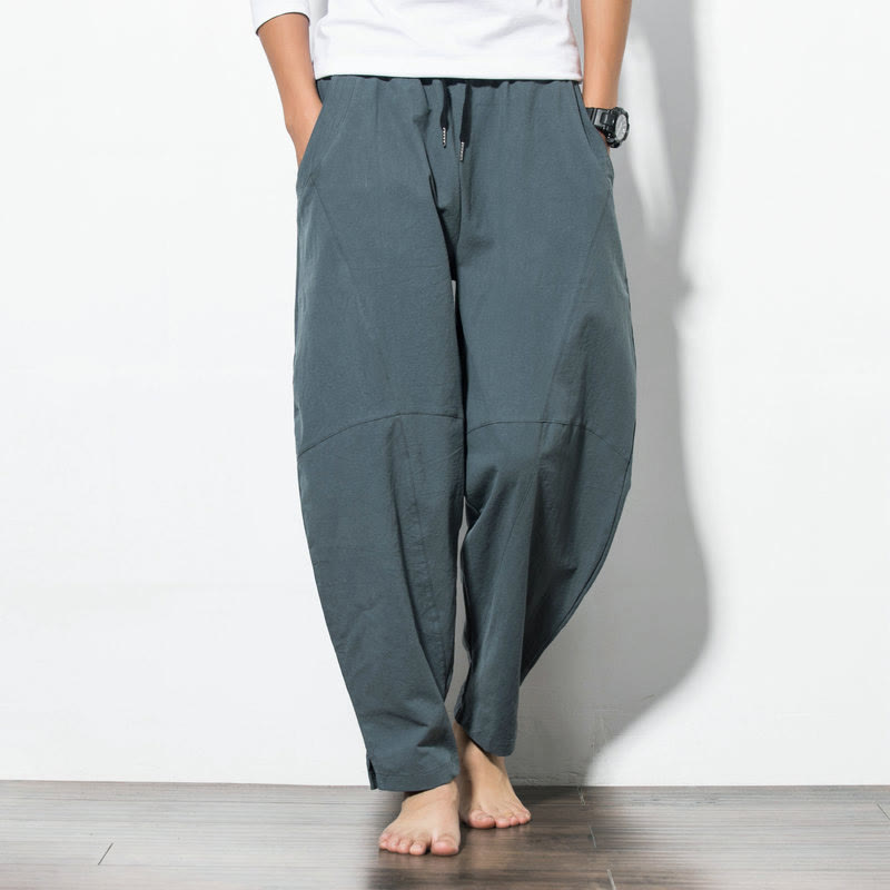 Nimara Ritual Casual Men's Solid Color Cotton Drawstring Pants With Pockets