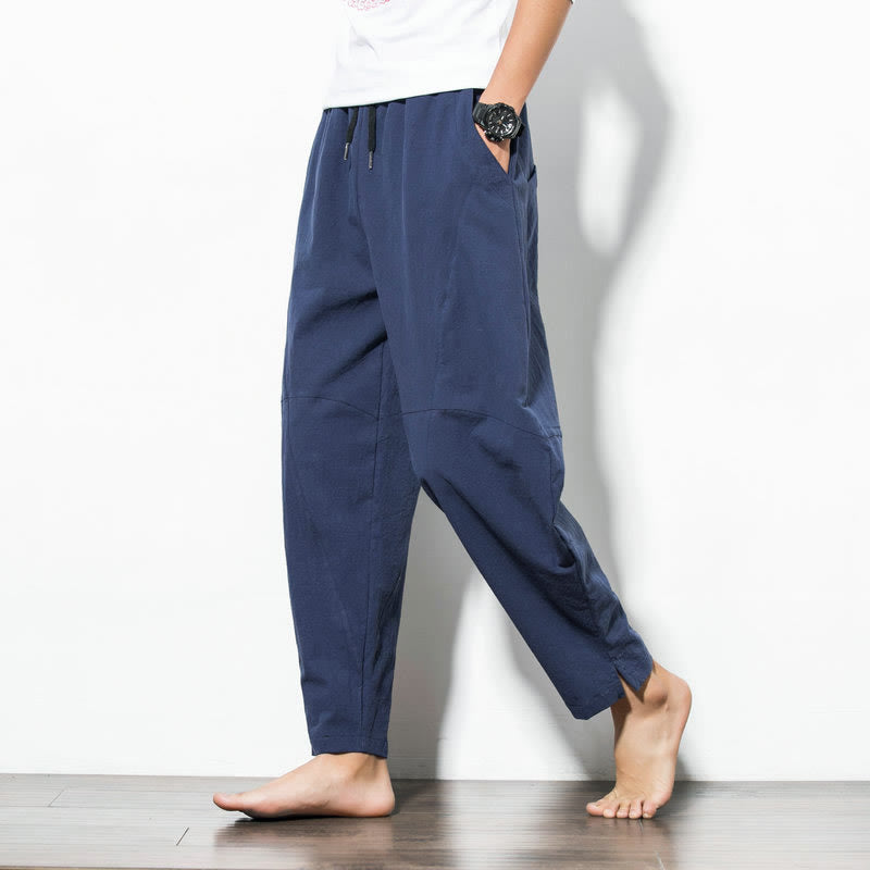 Nimara Ritual Casual Men's Solid Color Cotton Drawstring Pants With Pockets