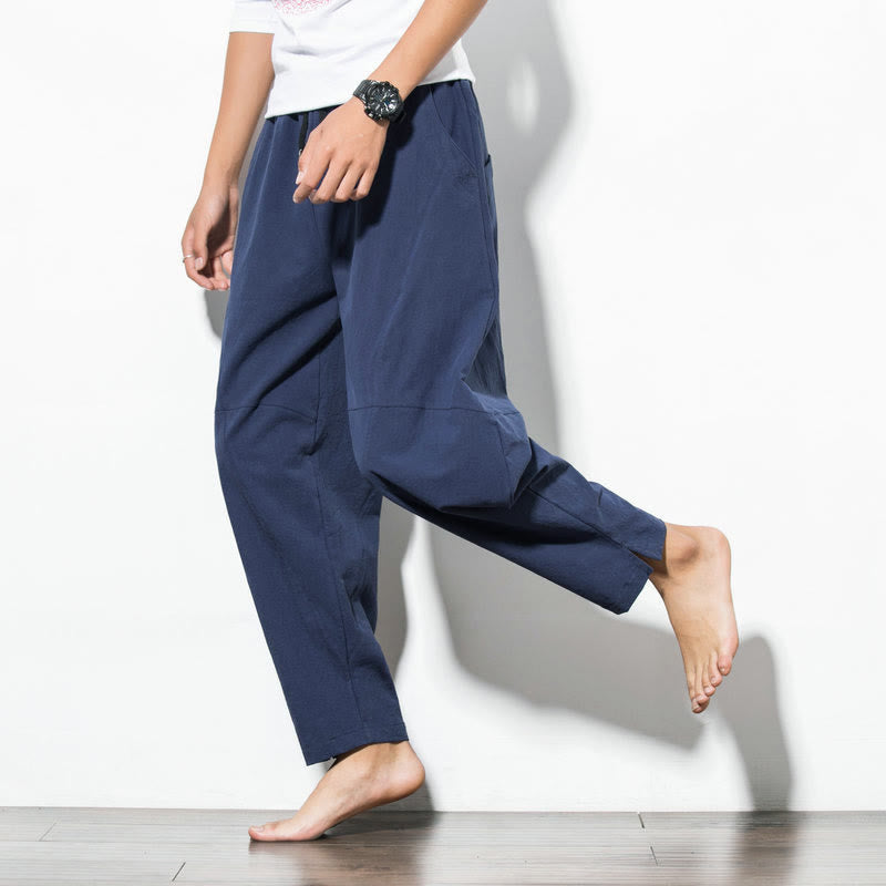Nimara Ritual Casual Men's Solid Color Cotton Drawstring Pants With Pockets