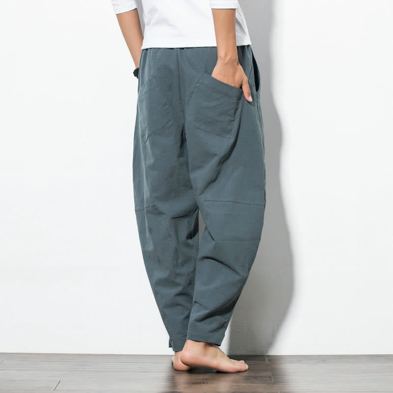 Nimara Ritual Casual Men's Solid Color Cotton Drawstring Pants With Pockets
