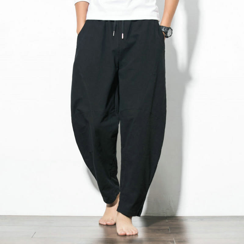 Nimara Ritual Casual Men's Solid Color Cotton Drawstring Pants With Pockets