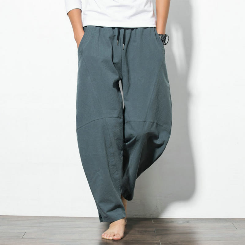 Nimara Ritual Casual Men's Solid Color Cotton Drawstring Pants With Pockets