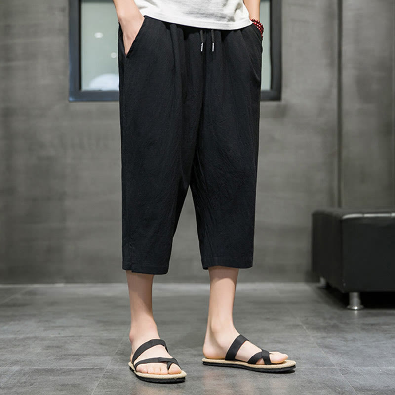 Nimara Ritual Summer Men's Drawstring Cropped Pants With Pockets