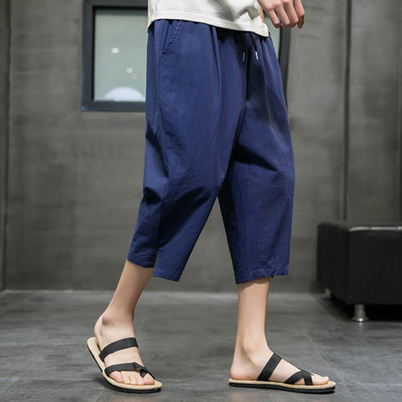 Nimara Ritual Summer Men's Drawstring Cropped Pants With Pockets