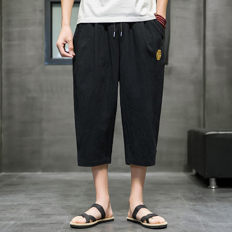 Nimara Ritual Summer Men's Drawstring Cropped Pants With Pockets