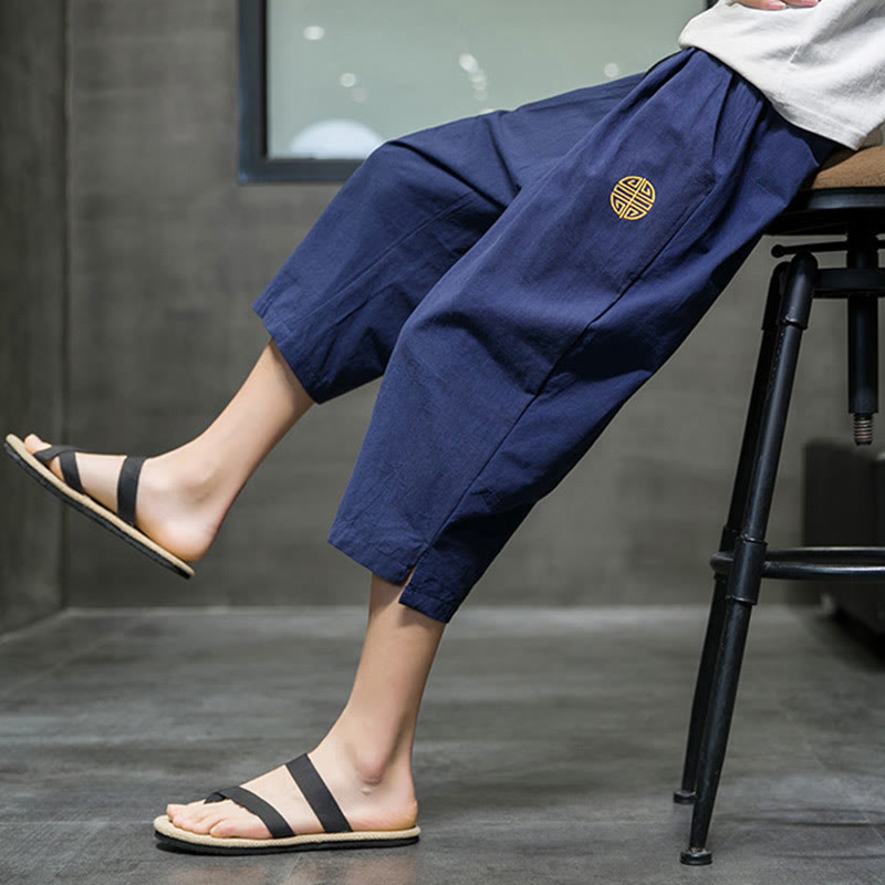 Nimara Ritual Summer Men's Drawstring Cropped Pants With Pockets