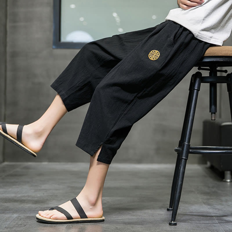 Nimara Ritual Summer Men's Drawstring Cropped Pants With Pockets