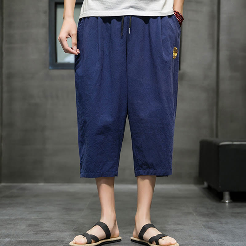 Nimara Ritual Summer Men's Drawstring Cropped Pants With Pockets