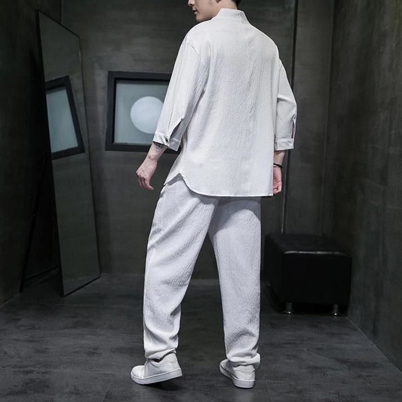 Nimara Ritual Solid Color Three Quarter Sleeve Shirt Casual Pants Clothing Men's Set