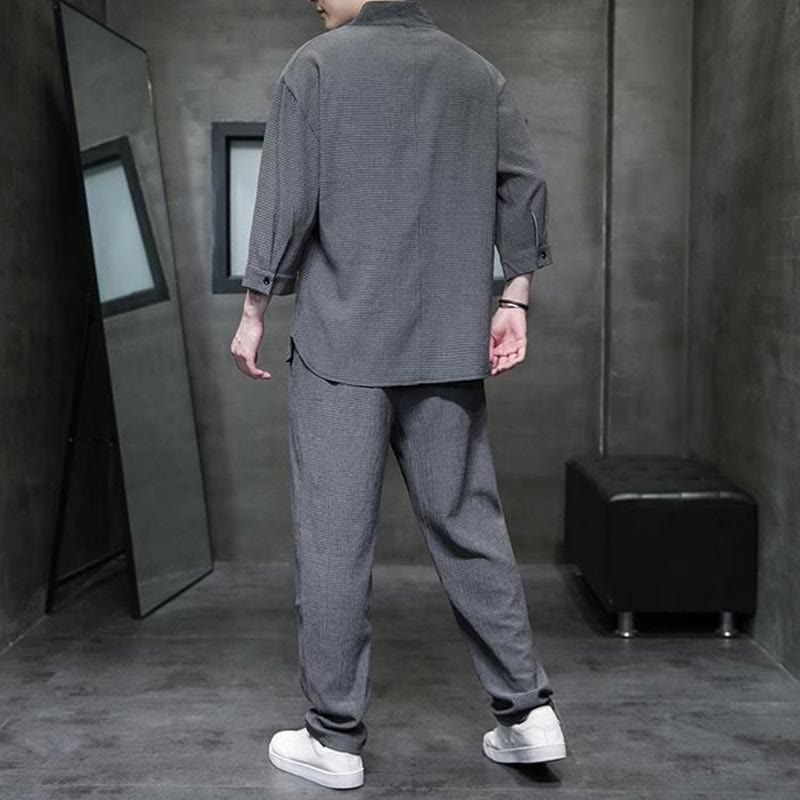 Nimara Ritual Solid Color Three Quarter Sleeve Shirt Casual Pants Clothing Men's Set