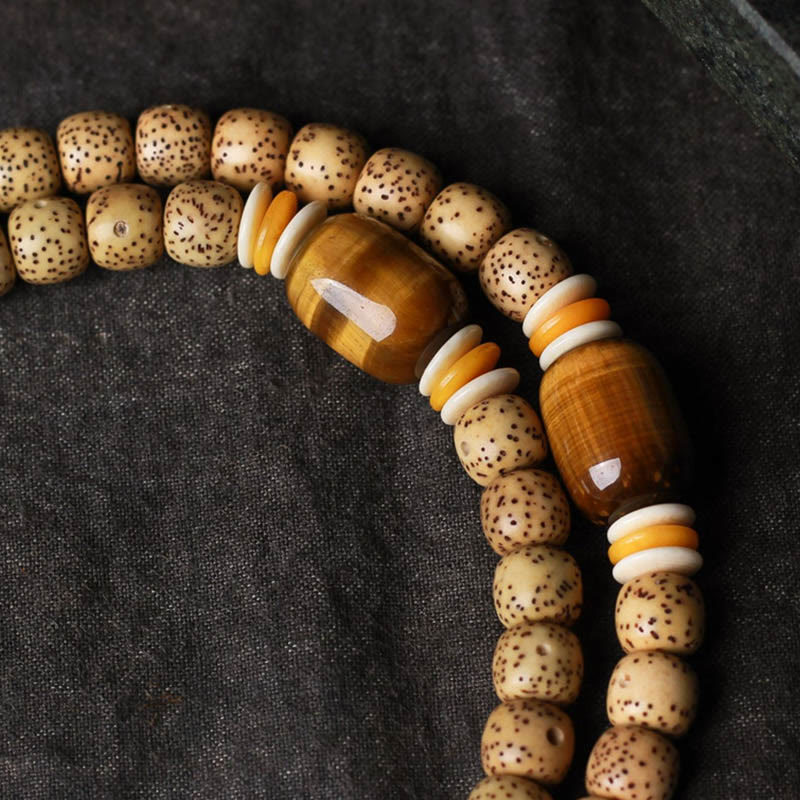 Nimara Ritual 108 Mala Beads Bodhi Seed Tiger's Eye Fu Character Peace Bracelet