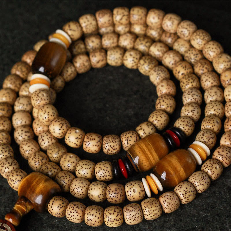 Nimara Ritual 108 Mala Beads Bodhi Seed Tiger's Eye Fu Character Peace Bracelet