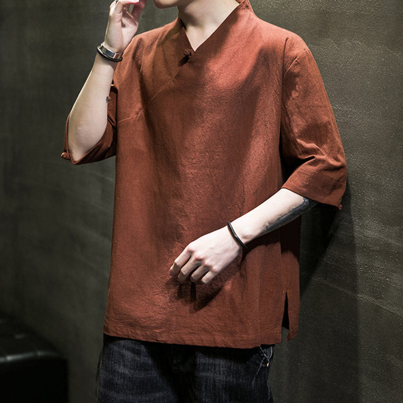 Nimara Ritual V-Neck Plain Men's Half Sleeve Cotton Shirt