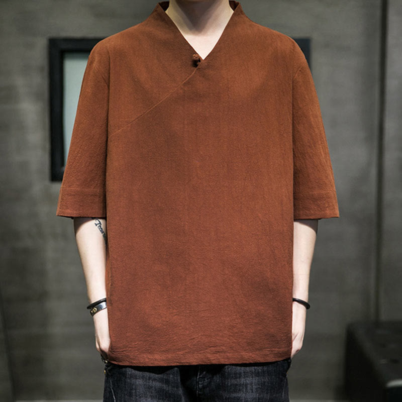Nimara Ritual V-Neck Plain Men's Half Sleeve Cotton Shirt