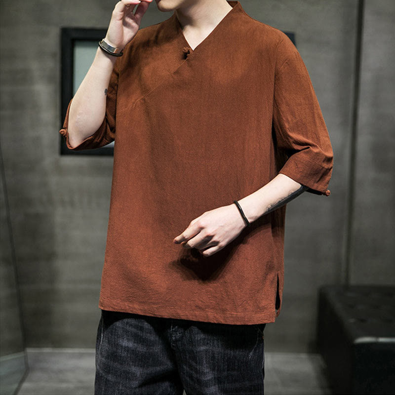Nimara Ritual V-Neck Plain Men's Half Sleeve Cotton Shirt
