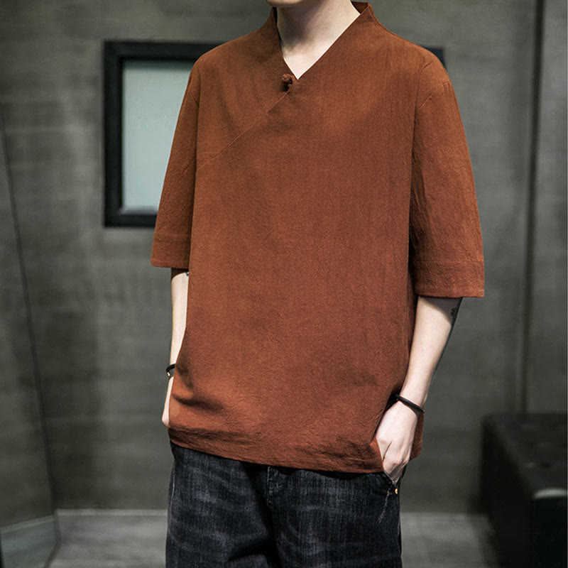 Nimara Ritual V-Neck Plain Men's Half Sleeve Cotton Shirt