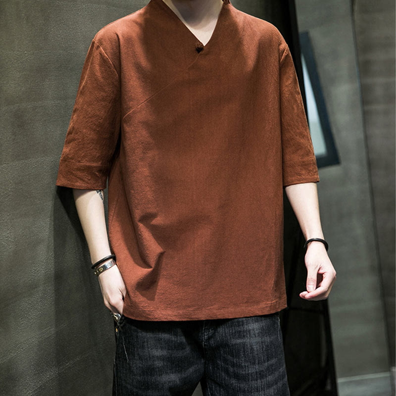 Nimara Ritual V-Neck Plain Men's Half Sleeve Cotton Shirt