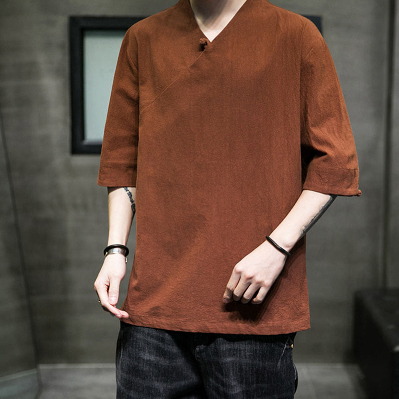 Nimara Ritual V-Neck Plain Men's Half Sleeve Cotton Shirt
