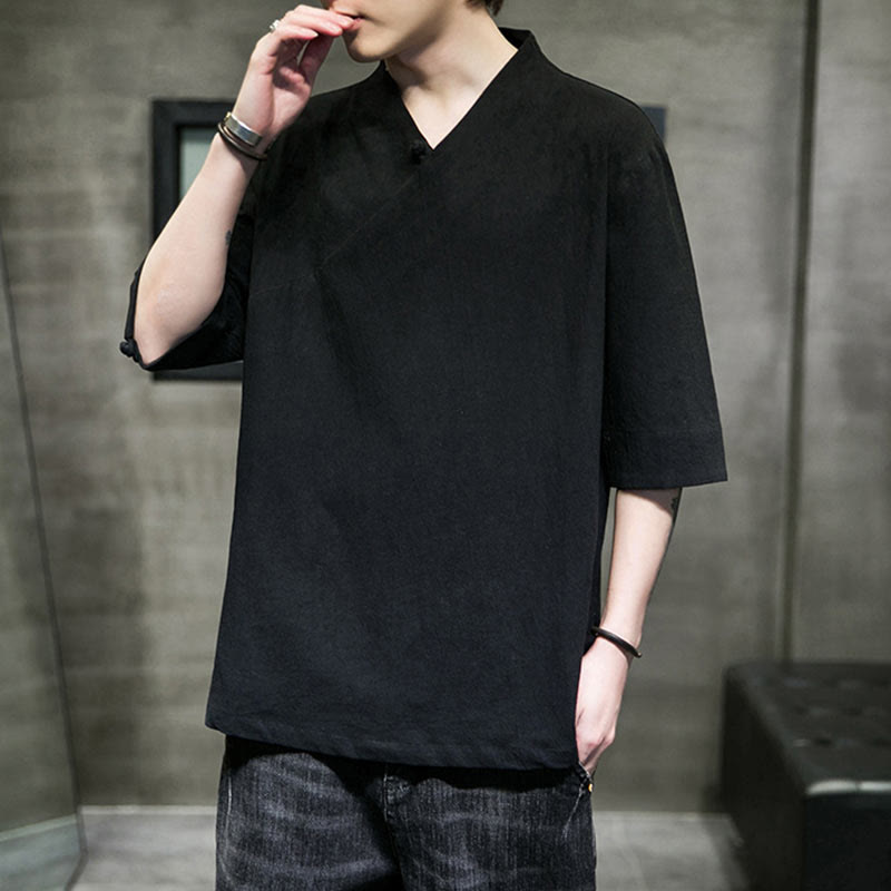 Nimara Ritual V-Neck Plain Men's Half Sleeve Cotton Shirt